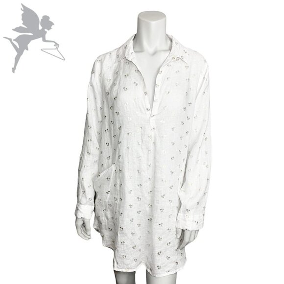 For Cynthia Tops - FOR CYNTHIA Linen Tunic With Metallic Palm Trees
